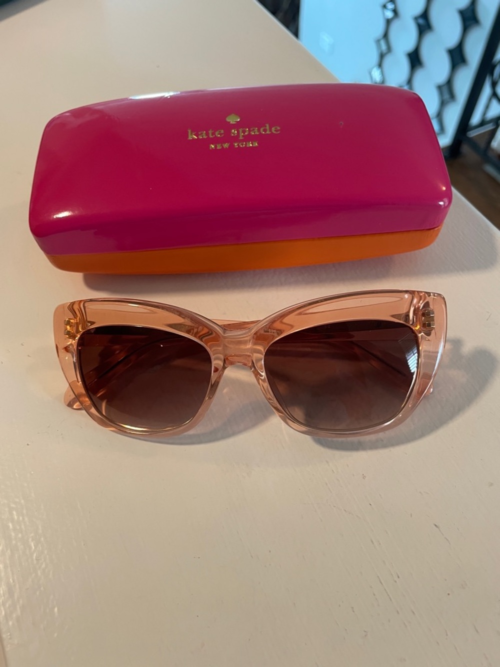 kate spade Pink Translucent Cat Eye Sunglasses with Gradient Brown Lenses